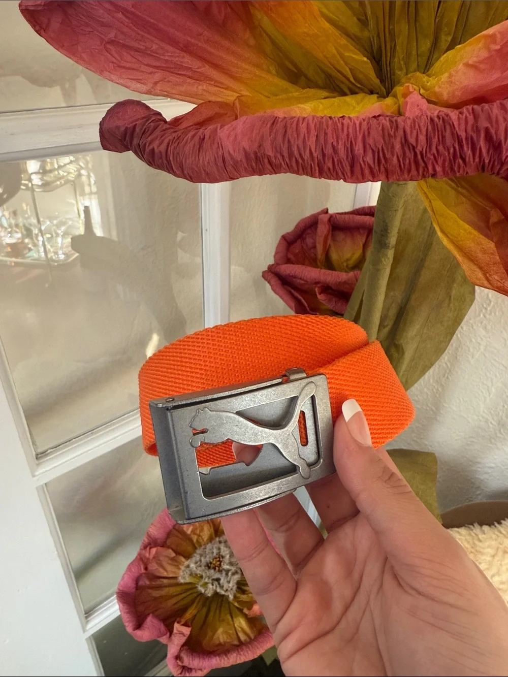 Y2K Puma Orange Canvas Belt
